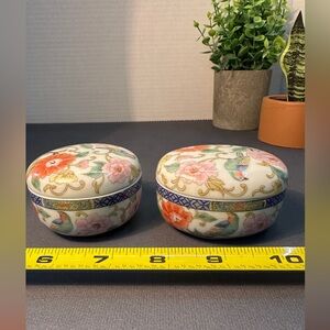 Vintage set of 2 Hand Painted Takahashi Porcelain Small Oval Trinket Boxes